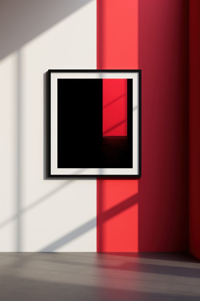 un marco negro en una pared con una sombra en el estilo minimalista moderno 8k 3d blanco minimalista imagenes iluminadas poster rubi ar 23 id de trabajo 1efba986f2bd42a2a2e526da294e80ac